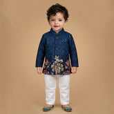 Boys Floral Embroidered Regular Sequinned Indo western Kurta with Pyjamas