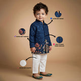 Boys Floral Embroidered Regular Sequinned Indo western Kurta with Pyjamas