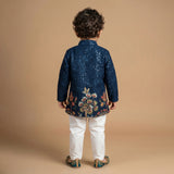 Boys Floral Embroidered Regular Sequinned Indo western Kurta with Pyjamas