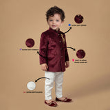 Boys Animal Embroidered Velvet Indo Kurta With Pyjamas Set