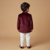 Boys Animal Embroidered Velvet Indo Kurta With Pyjamas Set