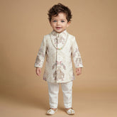 Boys Ethnic Motifs Embroidered Regular Thread Work Silk Georgette Kurta with Trousers
