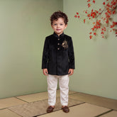 Boys Embellished with beads Velvet Indo western Kurta with Payjama Black