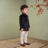 Boys Embellished with beads Velvet Indo western Kurta with Payjama Black
