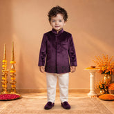 Boys' Royal Wine Velvet Jodhpuri Suit with Contrast Trousers