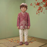 Boys Georgette Embroidered Sherwani & Trouser Set with Traditional Motifs Mauve