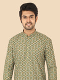 Elegant Green Jacquard Kurta Set for Men – Traditional Festive Wear with Pyjama