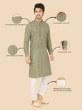 Elegant Green Jacquard Kurta Set for Men – Traditional Festive Wear with Pyjama