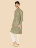 Elegant Green Jacquard Kurta Set for Men – Traditional Festive Wear with Pyjama