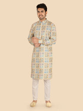 Men's Olive Jacquard Cotton Blend Kurta Suit Set