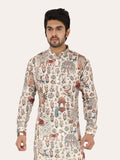 Man wearing a patterned cream kurta