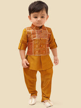 Mustard Boys Kurta Set with Pyjamas & Motifs Printed Jacket