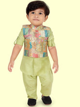 Green Boys Kurta Set with Pyjamas & Motifs Printed Jacket