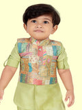 Green Boys Kurta Set with Pyjamas & Motifs Printed Jacket