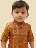 Mustard Boys Kurta Set with Pyjamas & Motifs Printed Jacket