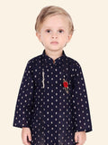Navy Blue Boys Woven Design Kurta Set with Dhoti
