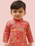 Pink Boys Kurta Set with Dhoti & Printed Kurta