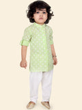 Pista Green Boys Ethnic Motifs Printed Kurta Set with Pyjama