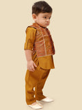Mustard Boys Kurta Set with Pyjamas & Motifs Printed Jacket