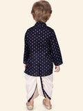 Navy Blue Boys Woven Design Kurta Set with Dhoti