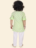 Pista Green Boys Ethnic Motifs Printed Kurta Set with Pyjama