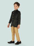 Green Jacquard Sequence KurtaSet with Long Sleeve Kurta & Pant style Pyjama For Boys 6272