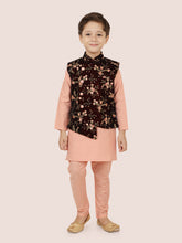 Maroon Velvet Jacket Kurta Set with Long Sleeve Kurta & Pant style Pyjama For Boys