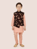 Maroon Velvet Jacket Kurta Set with Long Sleeve Kurta & Pant style Pyjama For Boys
