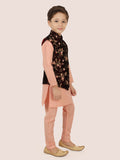 Maroon Velvet Jacket Kurta Set with Long Sleeve Kurta & Pant style Pyjama For Boys