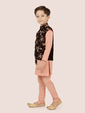Maroon Velvet Jacket Kurta Set with Long Sleeve Kurta & Pant style Pyjama For Boys