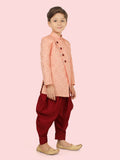 Peach Jacquard KurtaSet with Long Sleeve Kurta & Pant style Pyjama For Boys