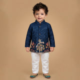 Boys Floral Embroidered Regular Sequinned Indo western Kurta with Pyjamas