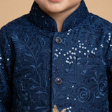 Boys Floral Embroidered Regular Sequinned Indo western Kurta with Pyjamas