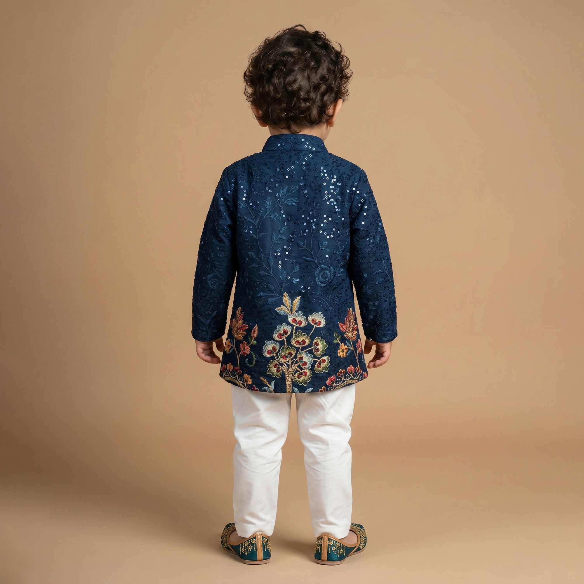 Boys Floral Embroidered Regular Sequinned Indo western Kurta with Pyjamas