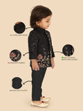 Boys Floral Embroidered Regular Sequinned Indo western Kurta with Pyjamas