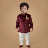 Boys Animal Embroidered Velvet Indo Kurta With Pyjamas Set