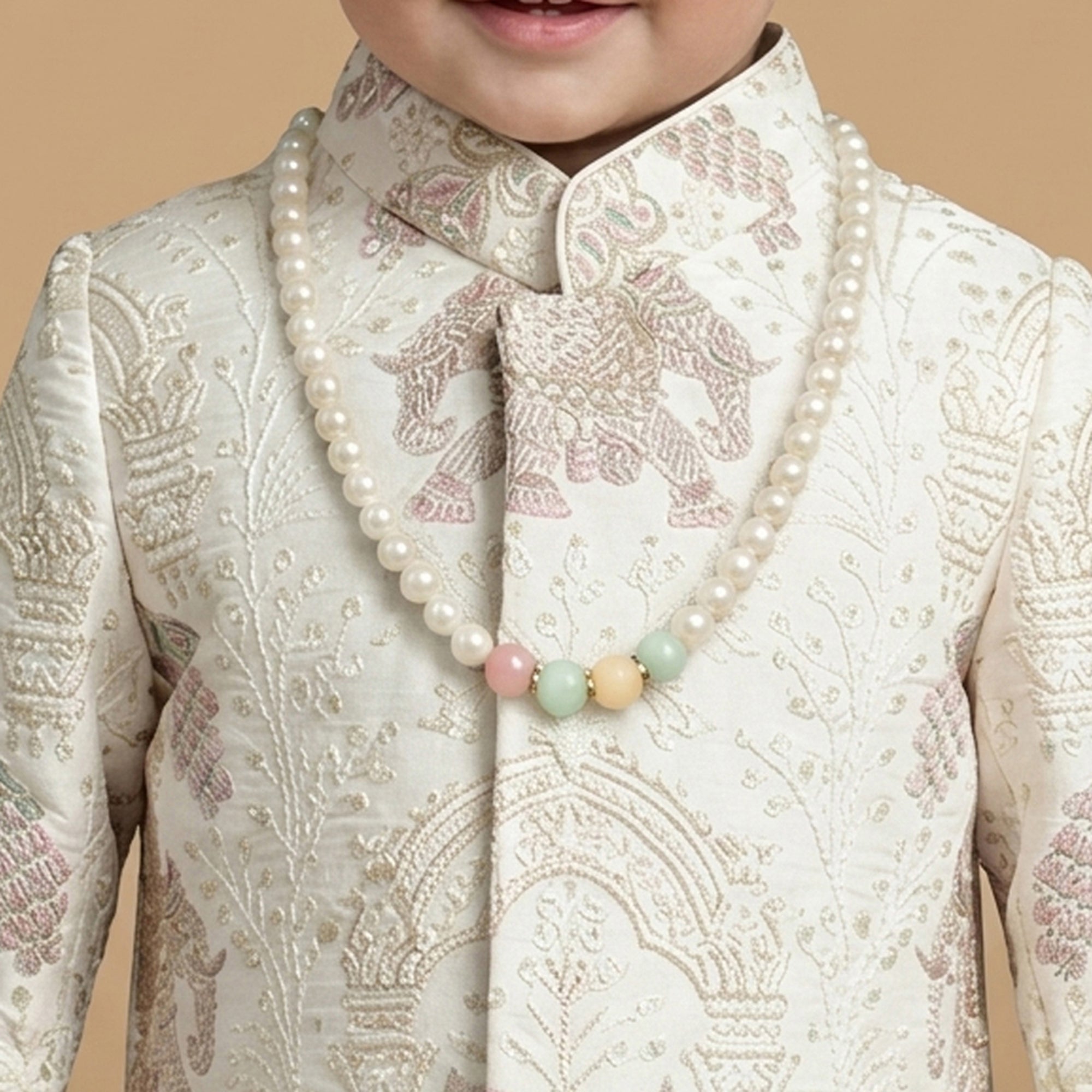 Boys Ethnic Motifs Embroidered Regular Thread Work Silk Georgette Kurta with Trousers