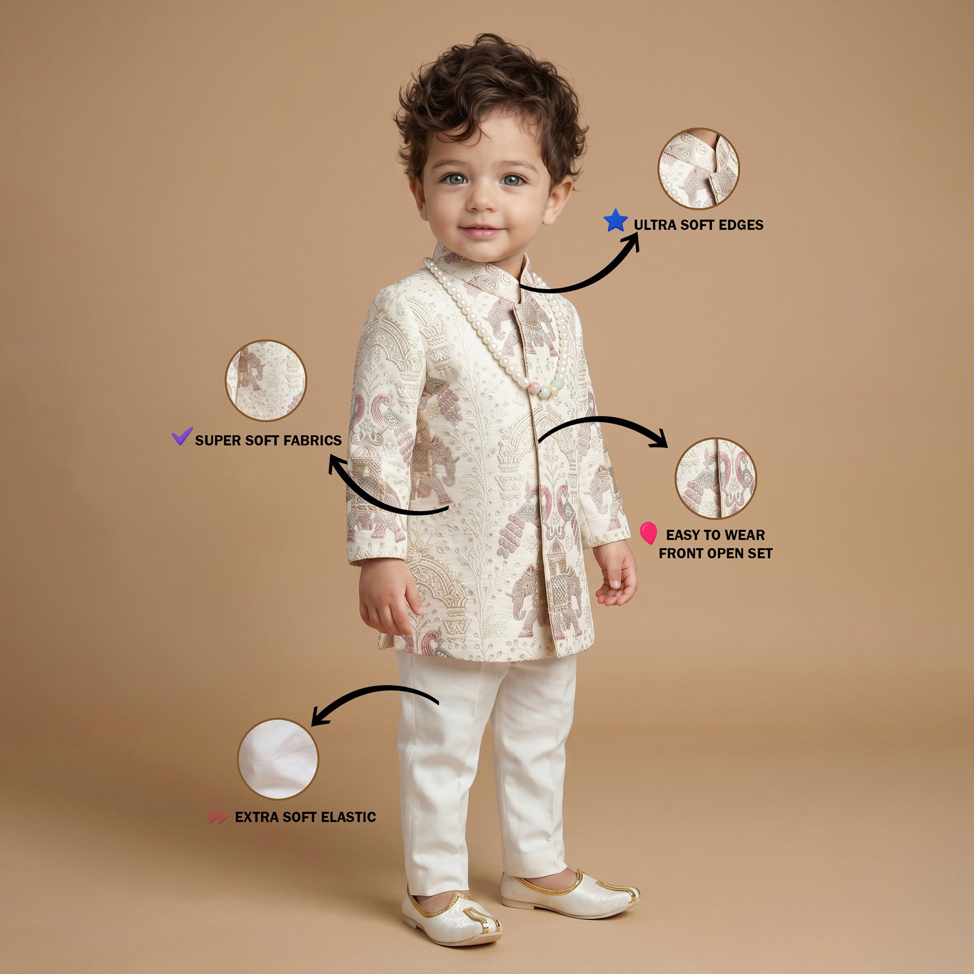 Boys Ethnic Motifs Embroidered Regular Thread Work Silk Georgette Kurta with Trousers