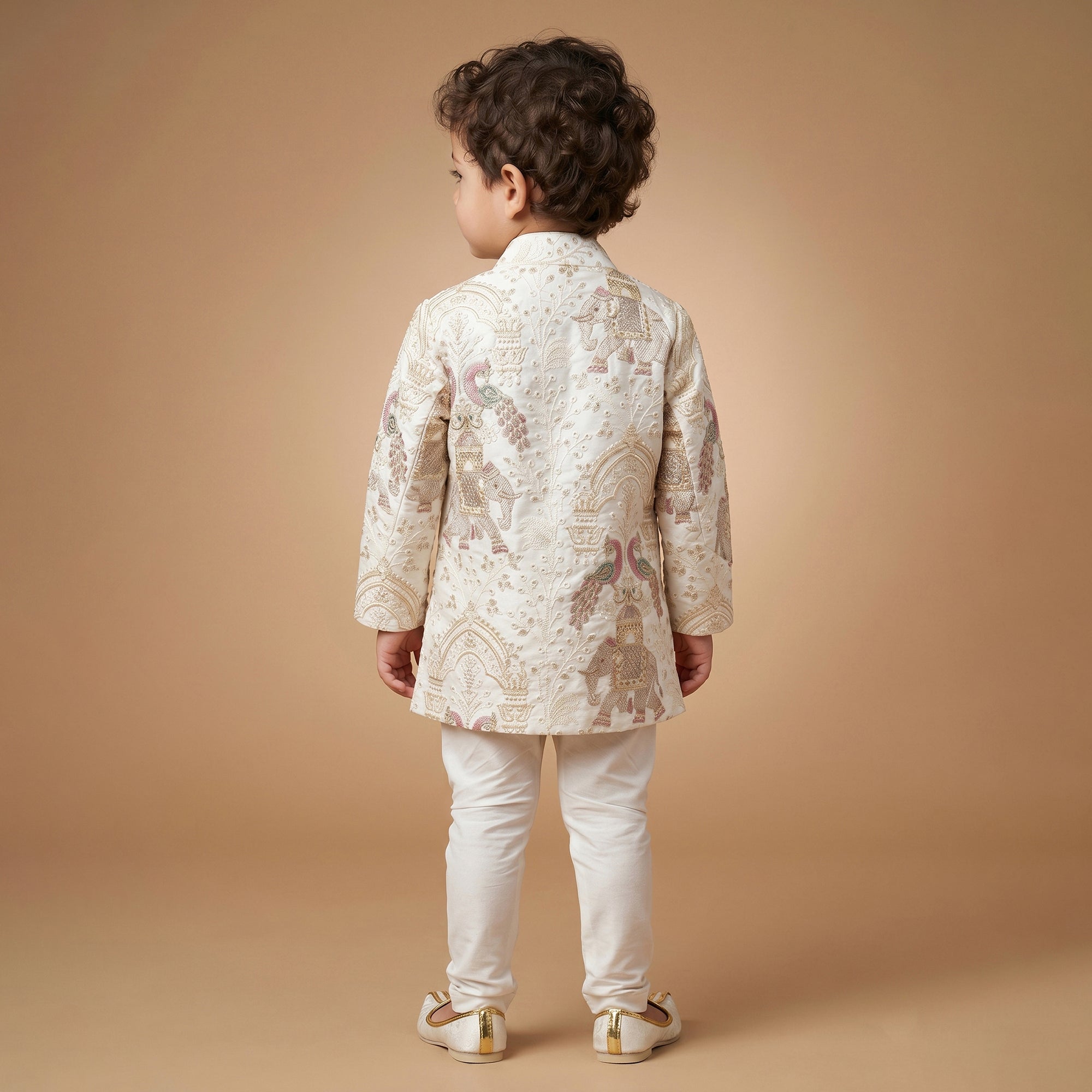 Boys Ethnic Motifs Embroidered Regular Thread Work Silk Georgette Kurta with Trousers