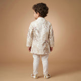 Boys Ethnic Motifs Embroidered Regular Thread Work Silk Georgette Kurta with Trousers