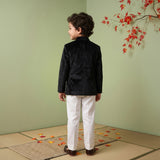 Boys Embellished with beads Velvet Indo western Kurta with Payjama Black