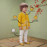 Boys Georgette Embroidered Sherwani & Trouser Set with Traditional Motifs Mustard
