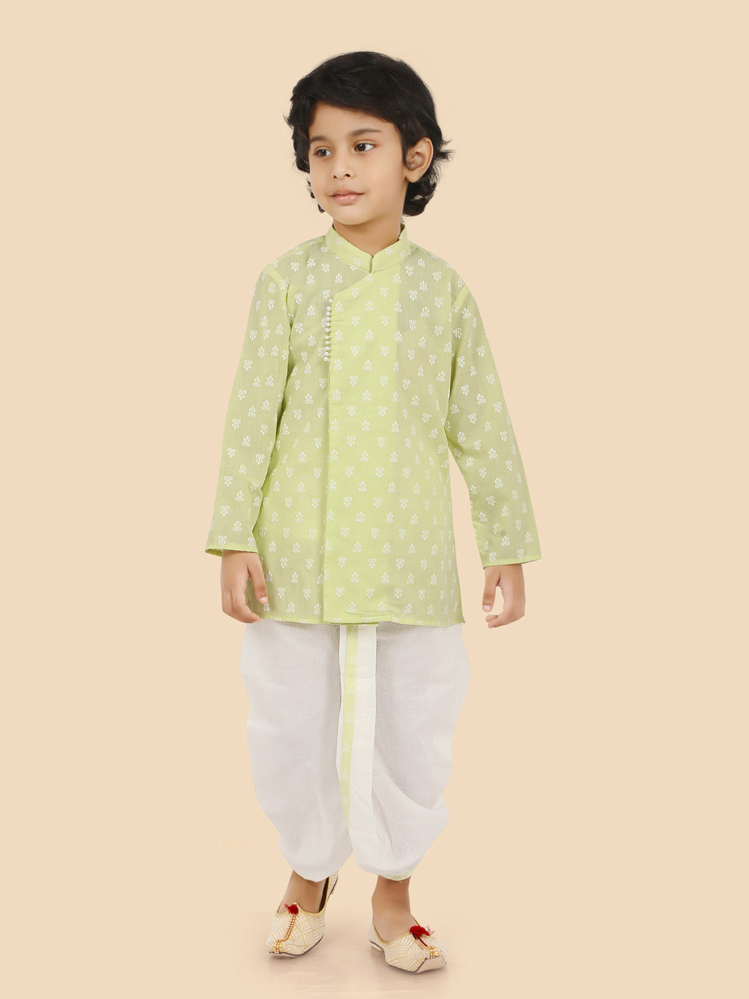 Cotton Full Sleeves Ethnic Motifs Printed Dhoti Kurta Set 13112 Pista