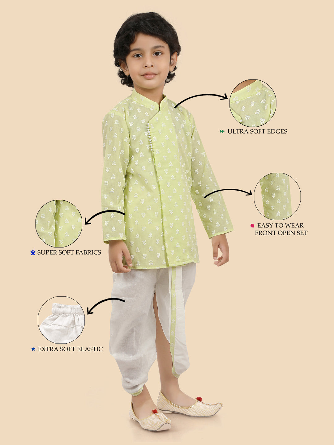 Cotton Full Sleeves Ethnic Motifs Printed Dhoti Kurta Set 13112 Pista