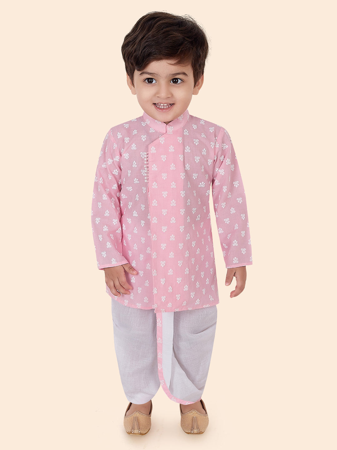 Cotton Full Sleeves Ethnic Motifs Printed Dhoti Kurta Set 13112 Pink