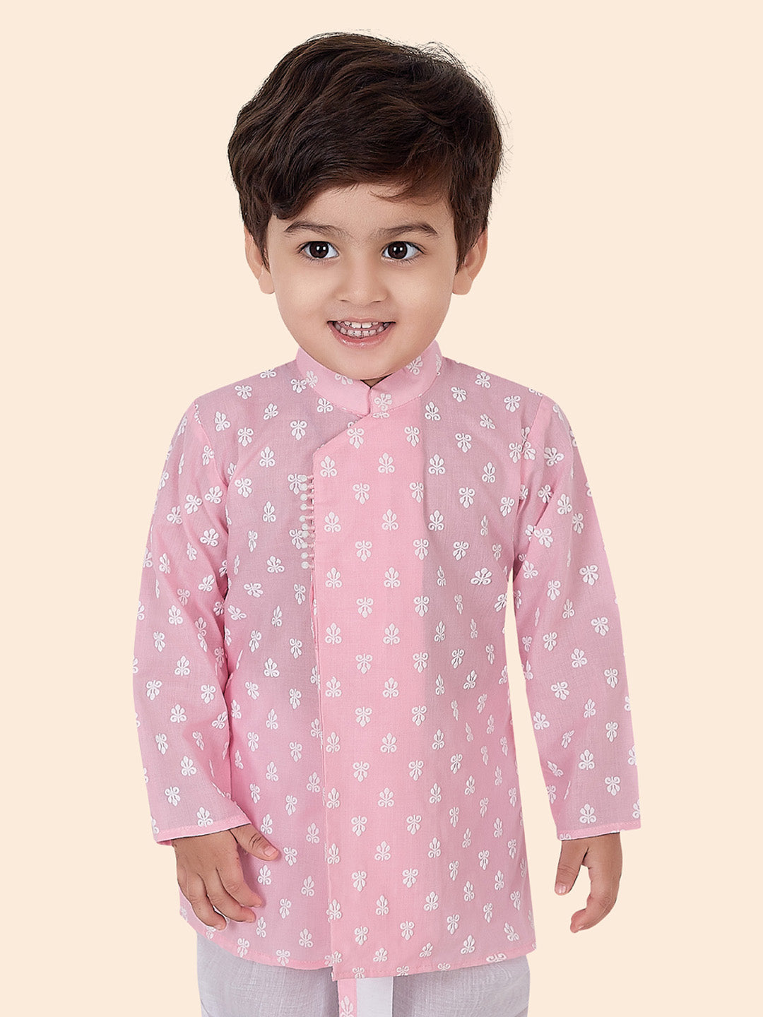 Cotton Full Sleeves Ethnic Motifs Printed Dhoti Kurta Set 13112 Pink