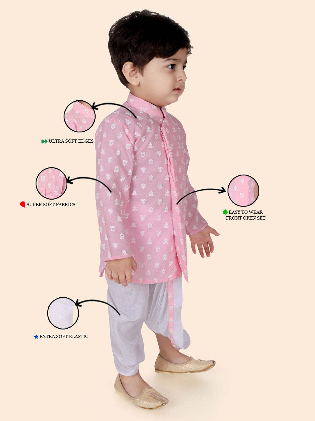 Cotton Full Sleeves Ethnic Motifs Printed Dhoti Kurta Set 13112 Pink