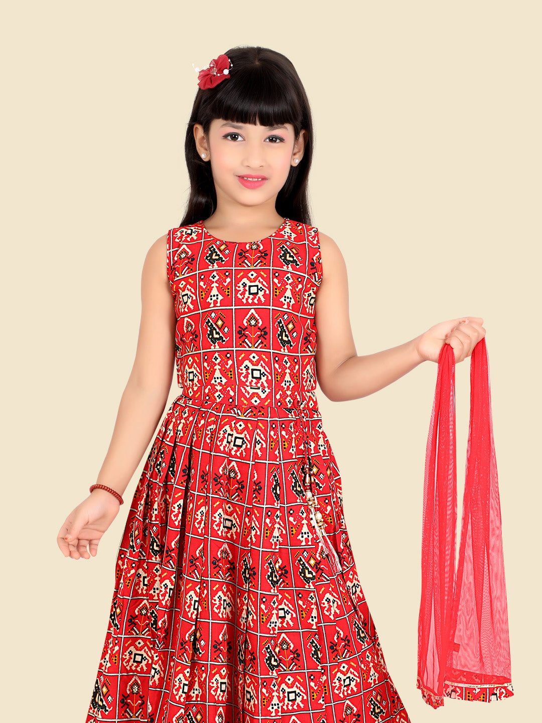 Elegant Red Ghagra Choli Set with Dupatta for Girls