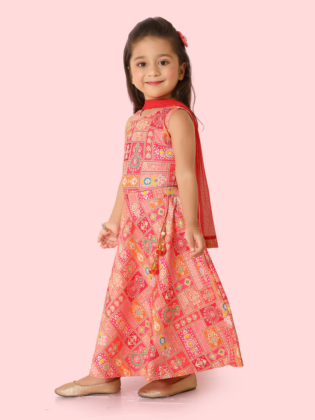 Elegant Pink Ghagra Choli Set for Girls – Traditional Festive Wear with Dupatta