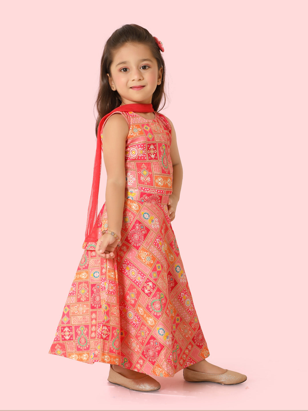 Elegant Pink Ghagra Choli Set for Girls – Traditional Festive Wear with Dupatta